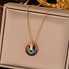 304 Stainless Steel Enamel Flat Round Necklaces for Women NJEW-Q028-01A-G-1