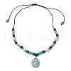 Alloy Pave Synthetic Turquoise Teardrop Pendant Baking Painted Round Glass Beaded Braided Necklaces NJEW-JN05312-4