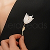 White Champaca Alloy Resin Brooch for Backpack Clothes  PW-WGA49BC-01-2