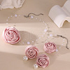 Rose Cloth & Plastic Pearl Beads Pendant Necklace & Stud  Earring & Charm Bracelets Sets FS-WG06DE4-03-1