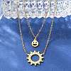 304 Stainless Steel Sun and Smiling Face Pendant Double Layer Necklaces for Women NJEW-A045-14G-3