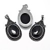 Oval Antique Silver Zinc Alloy Natural Black Agate Big Pendants X-G-F228-27J-FF-1