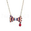3Pcs 3 Colors Glass Seed Beaded Bowknot Pendant Necklace NJEW-MZ00091-3