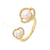 Brass with Natural Pearl Adjustable Cuff Rings RJEW-Q023-03G-4