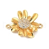 Flower Brass Micro Pave Clear Cubic Zirconia Connector Charms KK-M326-06-G01-2