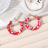 Bohemian Style Iron Glass Seed Beaded Hoop Earrings FS-WG64163-07-1