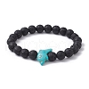 2Pcs 2 Color Synthetic Turquoise Dolphin & Lava Rock Stretch Bracelets Set BJEW-JB09838-2