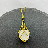 Natural Quartz Crystal Nuggets Macrame Pouch Pendant 201 Stainless Steel Chain Necklaces FS-WG7A779-11-1