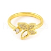 Butterfly Brass Micro Pave Clear Cubic Zirconia Open Cuff Rings for Women RJEW-U003-04G-2