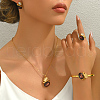 Oval Stainless Steel Rhinestone Bracelets & Earrings & Necklaces & Rings Sets for Women JD9188-2-5