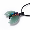 Adjustable Natural Green Aventurine Double Horn Pendant Necklace with Wax Cord for Women NJEW-B086-01G-3