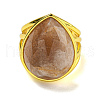 Teardrop Natural Sunstone Open Cuff Rings RJEW-C087-01G-04-2
