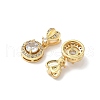 Brass Pave Clear Cubic Zirconia Flat Round with Heart Pendants KK-Q068-18G-2