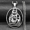 304 Stainless Steel Oval with Hollow Juses Pendant Necklaces NJEW-K283-05P-1