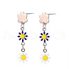 Enamel Flower Long Dangle Stud Earrings EJEW-N049-04B-1