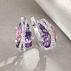 Platinum Teardrop Brass Micro Pave Cubic Zirconia Hoop Earrings FS-WG54F4B-02-1
