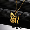 304 Stainless Steel Butterfly Initial Pendant Necklaces WG80197-18-1