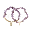 2Pcs Natural Gemstone Chip & Cube Non-magnetic Synthetic Hematite Beaded Stretch Bracelet Sets BJEW-JB10630-3
