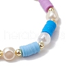 4Pcs 4 Colors Flat Round Polymer Clay Beads Stretch Bracelets for Women BJEW-JB11647-5