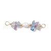 Natural Fluorite Chip & Natural Cultured Freshwater Pearl Rice Beaded Connector Charms PALLOY-JF03707-06-1
