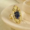 Natural Lapis Lazuli Beads with 304 Stainless Steel Cuff Rings RJEW-Q017-01G-B-1