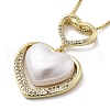 Brass Micro Pave Clear Cubic Zirconia & Plastic Double Heart Pendant Necklaces for Women NJEW-D305-01G-2