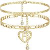 2Pcs Heart 201 Stainless Steel with Rhinestone Anklets FS-WG32213-08-1