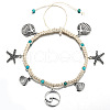 Bohemian Style Sea Animal Alloy Charms Synthetic Turquoise & Cotton Cord Braided Anklets FS-WGB3C8E-01-1