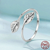 Leaf Rhodium Plated 925 Sterling Silver Cuff Rings for Women FS-WG878D5-01-1