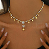 Round Shell Pearl Beaded Brass Pave Clear Cubic Zirconia Heart Pendant Necklaces for Women VQ1969-2-2