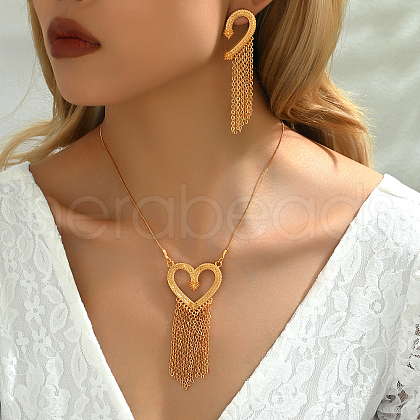 Real 18K Gold Plated Brass Heart Earrings & Necklaces for Women's Casual Style FF6519-1