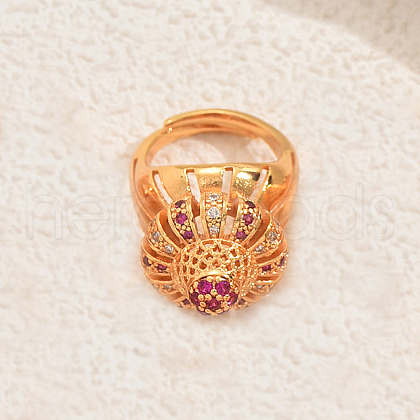 Hollow Geometric Heavy Duty Brass Pave Cubic Zirconia Adjustable Finger Rings for Women OI9044-4-1