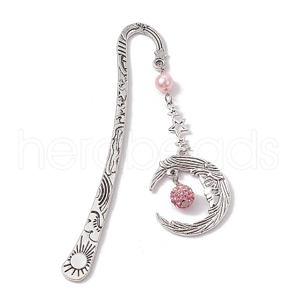 Alloy Moon Pendant Bookmark AJEW-JK00296-02-1