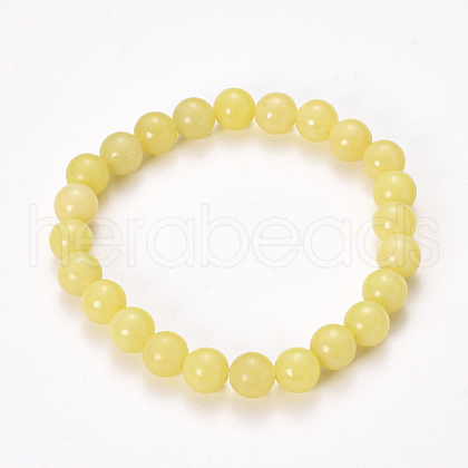 Natural Lemon Jade Beaded Stretch Bracelets BJEW-Q692-07-8mm-1