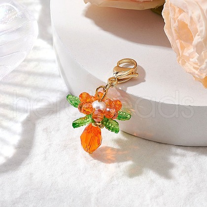 Glass & Acrylic & Shell Pearl Flower Pendant Decorations HJEW-MZ00209-08-1