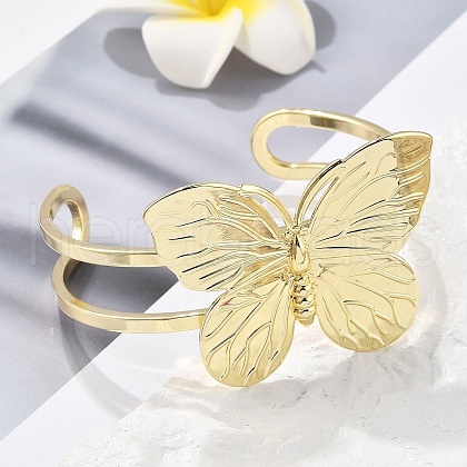 Butterfly Brass Cuff Open Bangles BJEW-M060-01G-01-1