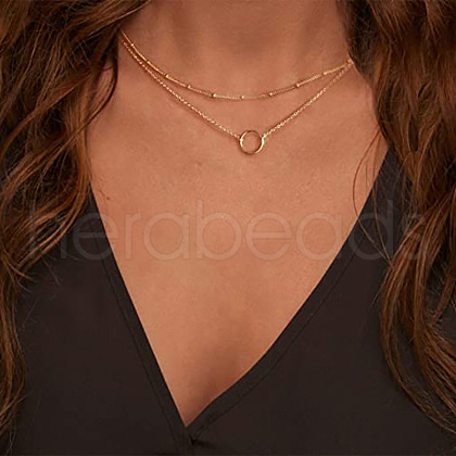 Ring Alloy Pendant Double Layer Necklaces for Women FS-WG49CC8-01-1