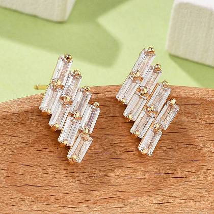 Rhombus Brass Micro Pave Clear Cubic Zirconia Stud Earrings for Women EJEW-G428-04G-1