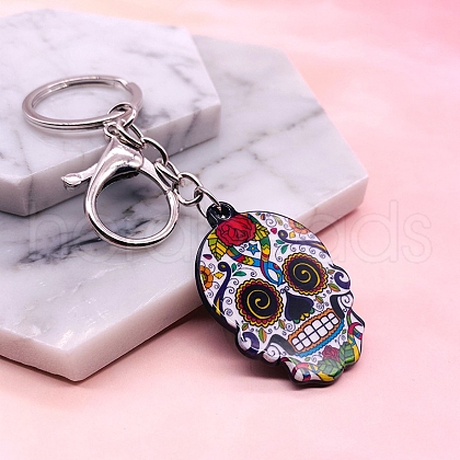 Acrylic Flower Skull Keychain PW-WG713FE-07-1