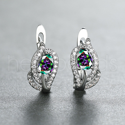 Brass Micro Pave Cubic Zirconia Hoop Earrings WG7D53C-01-1