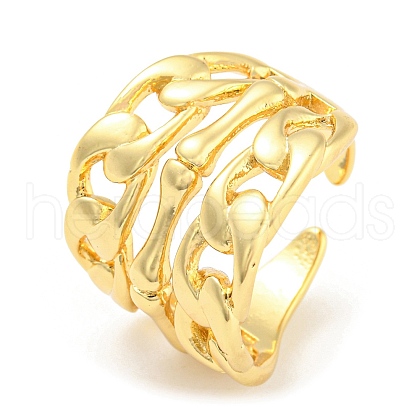 Rack Plating Brass Hollow Curb Chains Open Cuff Rings RJEW-Q784-04G-1