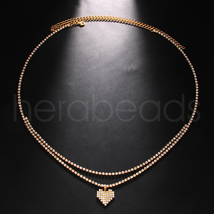 Alloy Full Crystal Rhinestone Heart Charm Double Layer Waist Chain WG7517E-01-1