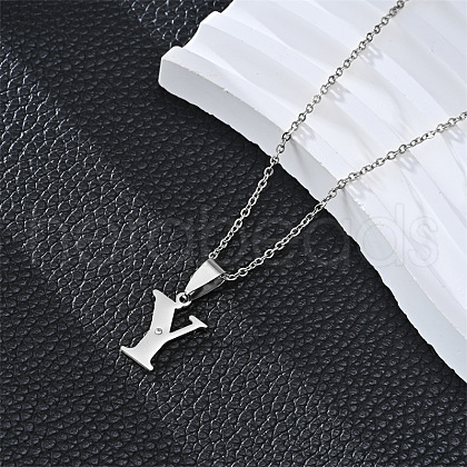 201 Stainless Steel Crystal Rhinestone Initial Pendant Necklaces FS-WG28760-19-1