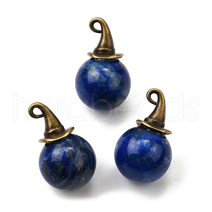 Natural Lapis Lazuli Round Pendants with Alloy Witch Hat G-D311-01AB-02-1