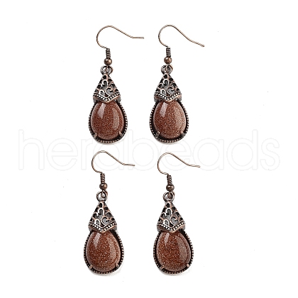 Synthetic Goldstone Teardrop Dangle Earrings EJEW-B055-01R-19-1