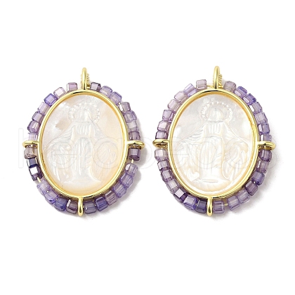 Rack Plating Brass Micro Pave Cubic Zirconia & Shell Pendants KK-G488-18G-05-1