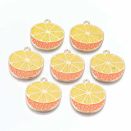Light Gold Plated Alloy Enamel Pendants X-ENAM-T011-28KC-RS-1
