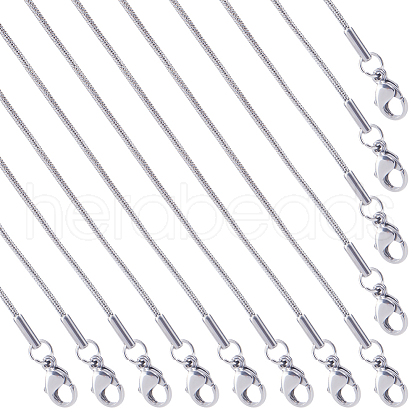 SUNNYCLUE 12Pcs 304 Stainless Steel Round Snake Chain Necklaces Set NJEW-SC0001-11-1