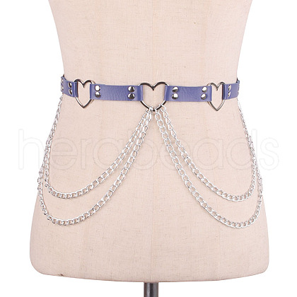 Heart Alloy Curb Chain with Imitation Leather Tassel Waist Chains FS-WGCEF59-06-1