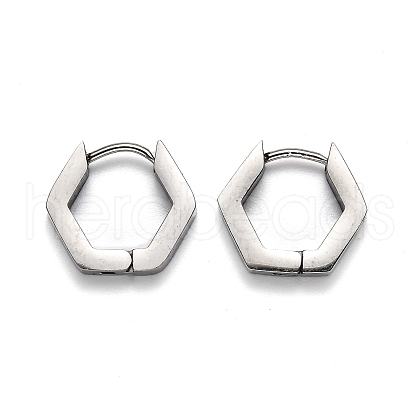 304 Stainless Steel Hexagon Huggie Hoop Earrings STAS-J033-03B-P-1